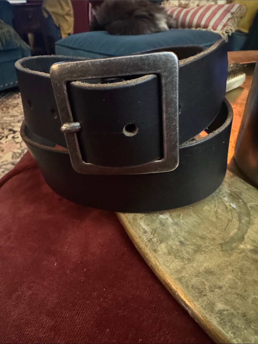 Target Black Leather Belt with Distressed Silver Square Buckle